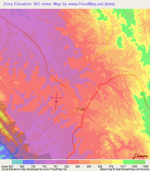 Zona,Angola Elevation Map