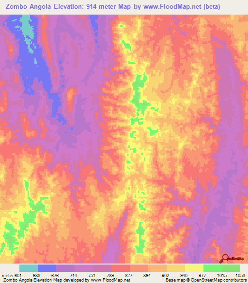 Zombo Angola,Angola Elevation Map