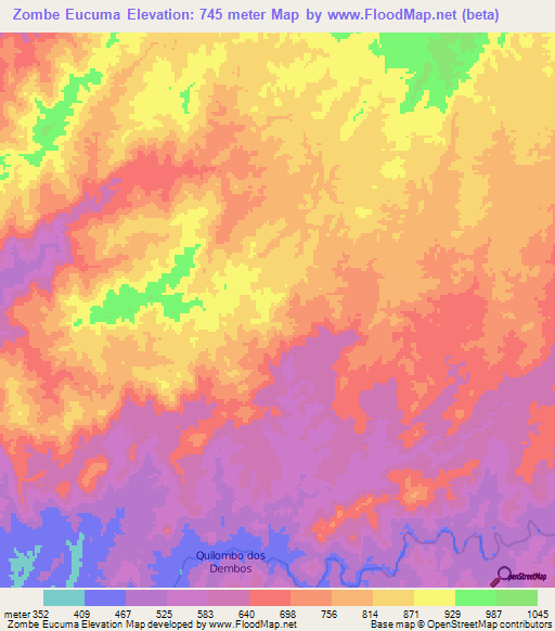 Zombe Eucuma,Angola Elevation Map