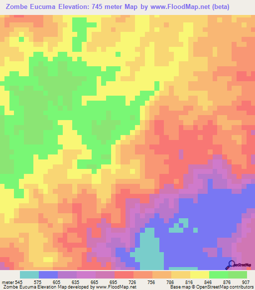Zombe Eucuma,Angola Elevation Map
