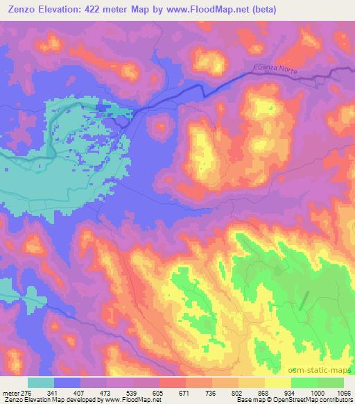 Zenzo,Angola Elevation Map
