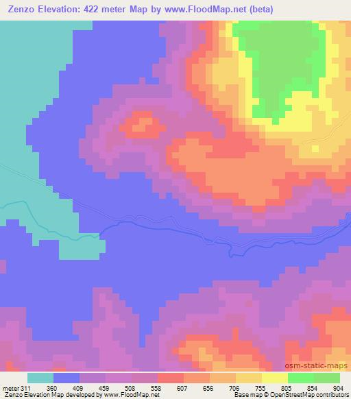 Zenzo,Angola Elevation Map