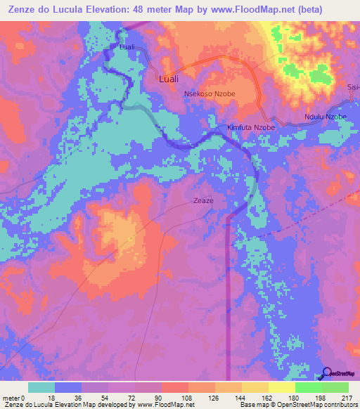 Zenze do Lucula,Angola Elevation Map