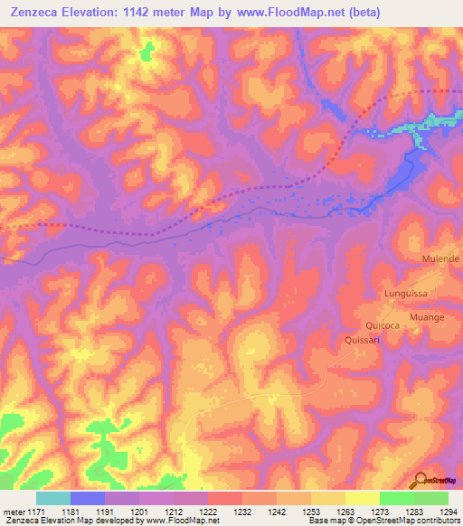 Zenzeca,Angola Elevation Map