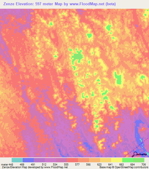 Zenze,Angola Elevation Map