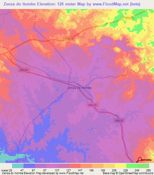 Zenza do Itombe,Angola Elevation Map