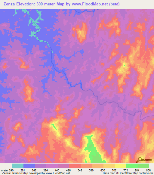 Zenza,Angola Elevation Map