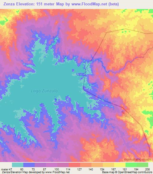 Zenza,Angola Elevation Map