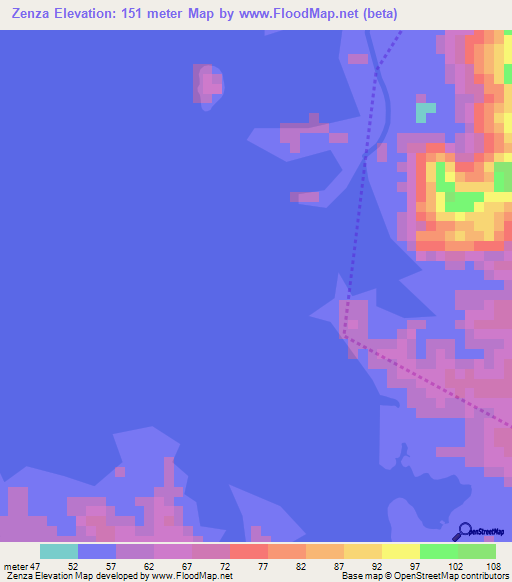 Zenza,Angola Elevation Map