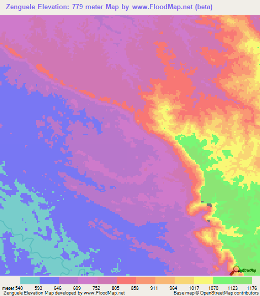Zenguele,Angola Elevation Map