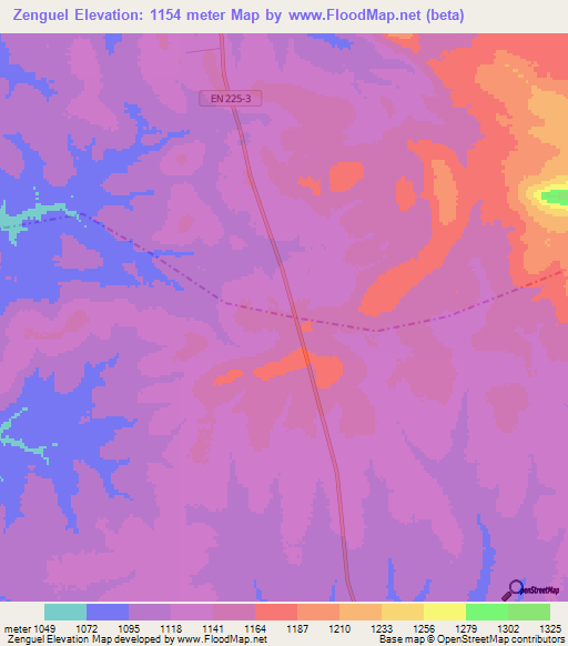 Zenguel,Angola Elevation Map