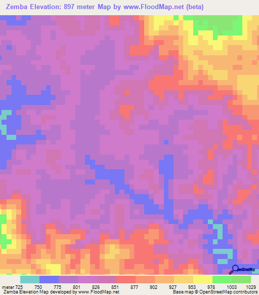 Zemba,Angola Elevation Map