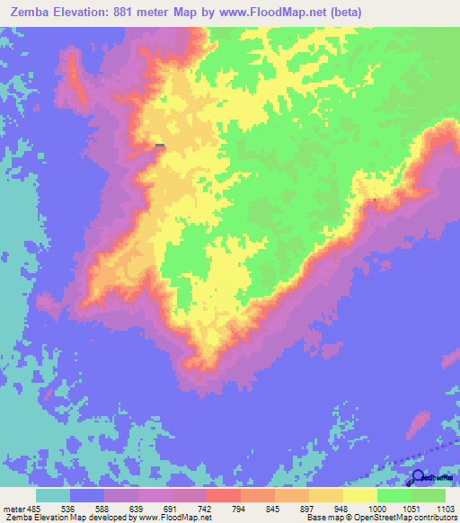 Zemba,Angola Elevation Map