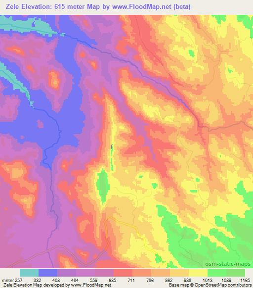 Zele,Angola Elevation Map