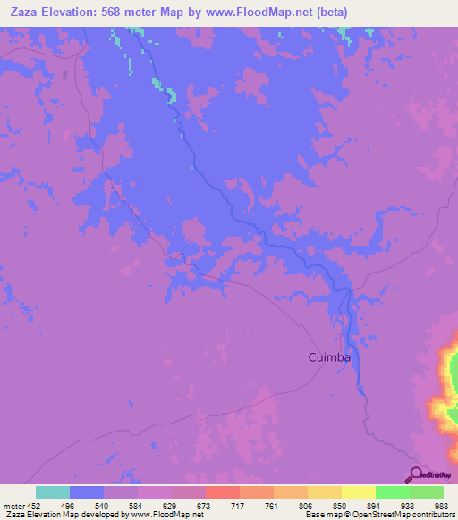 Zaza,Angola Elevation Map
