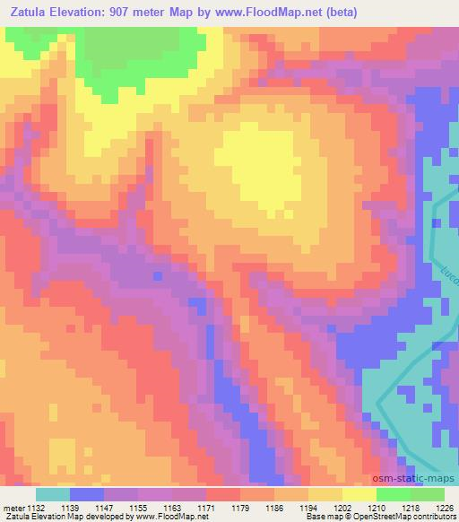 Zatula,Angola Elevation Map