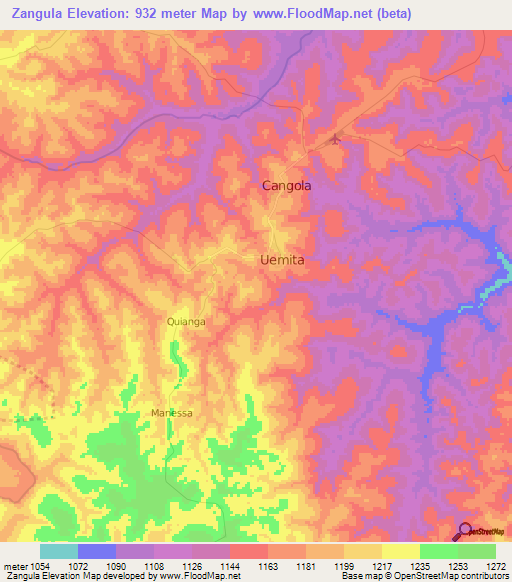 Zangula,Angola Elevation Map