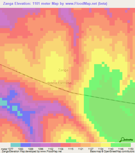Zanga,Angola Elevation Map
