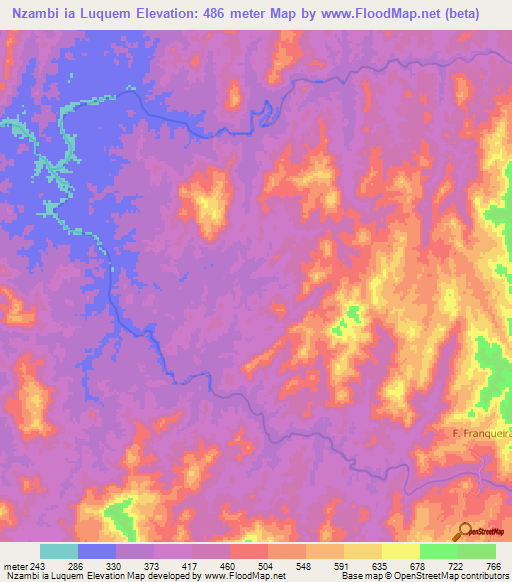Nzambi ia Luquem,Angola Elevation Map