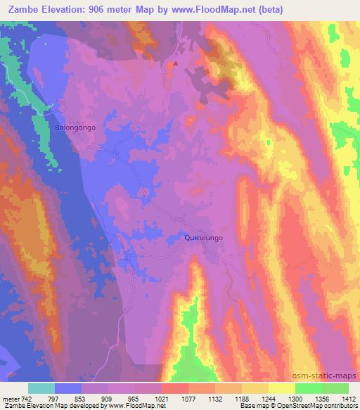Zambe,Angola Elevation Map