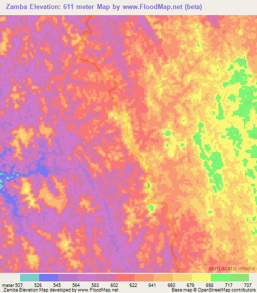 Zamba,Angola Elevation Map