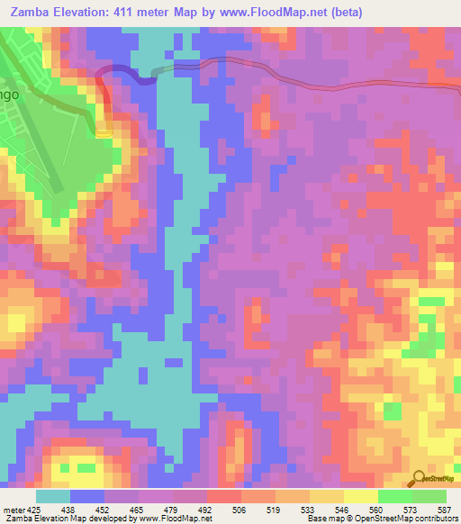 Zamba,Angola Elevation Map