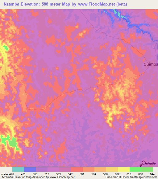 Nzamba,Angola Elevation Map