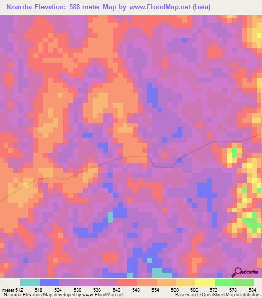 Nzamba,Angola Elevation Map