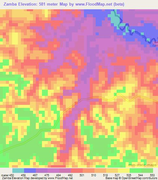 Zamba,Angola Elevation Map