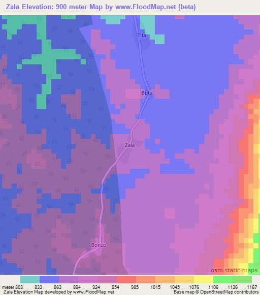 Zala,Angola Elevation Map