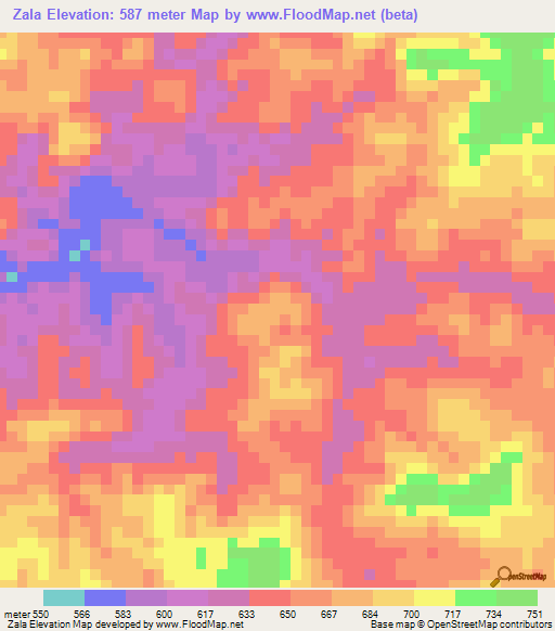 Zala,Angola Elevation Map