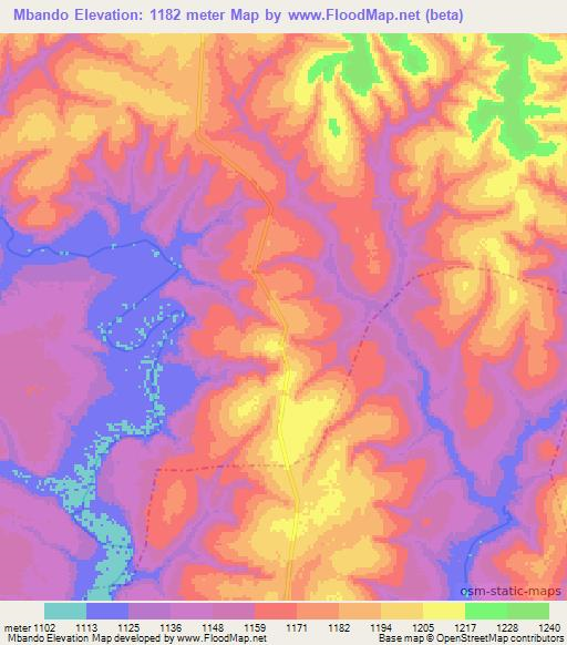 Mbando,Angola Elevation Map