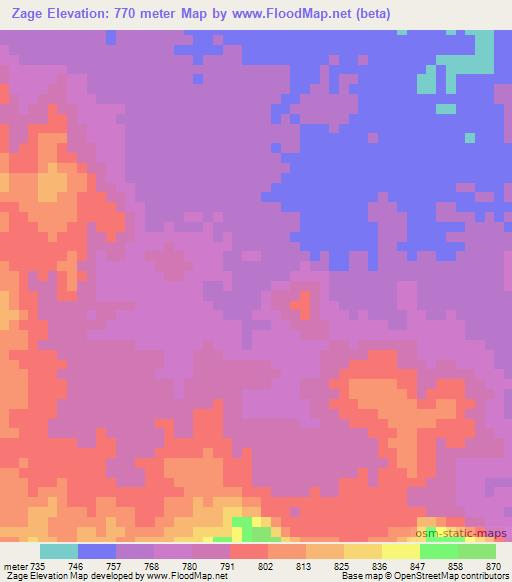 Zage,Angola Elevation Map