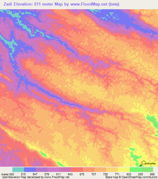 Zadi,Angola Elevation Map