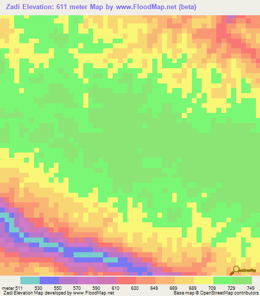 Zadi,Angola Elevation Map