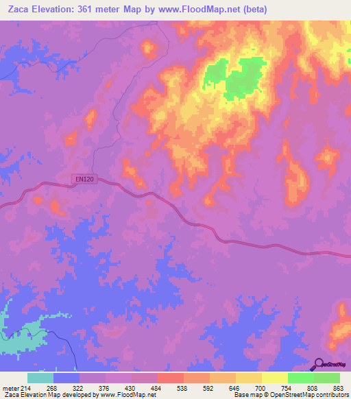 Zaca,Angola Elevation Map