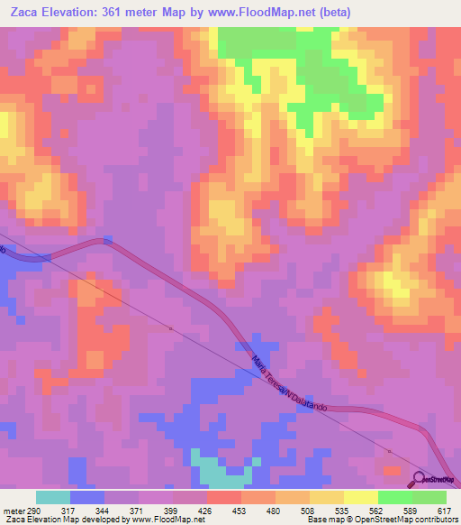 Zaca,Angola Elevation Map