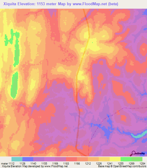 Xiquita,Angola Elevation Map