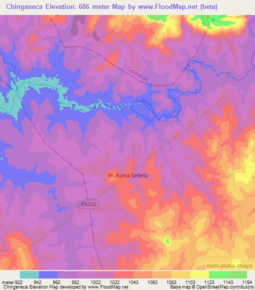 Chinganeca,Angola Elevation Map