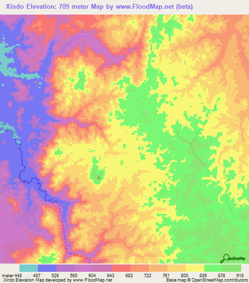 Xindo,Angola Elevation Map