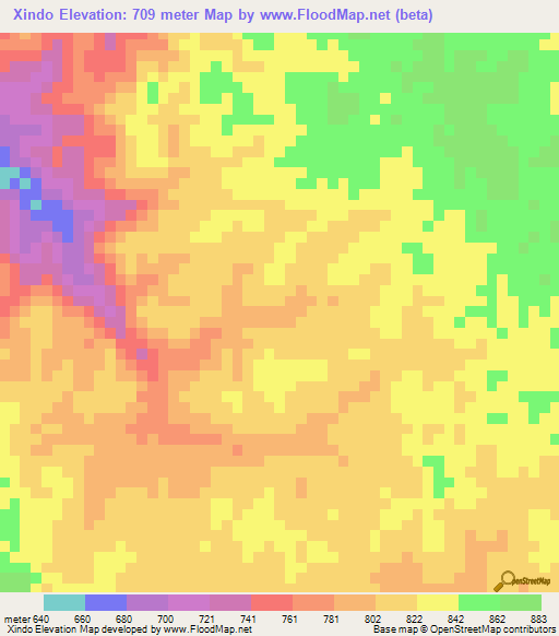 Xindo,Angola Elevation Map