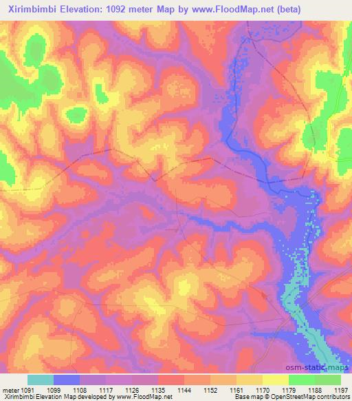 Xirimbimbi,Angola Elevation Map