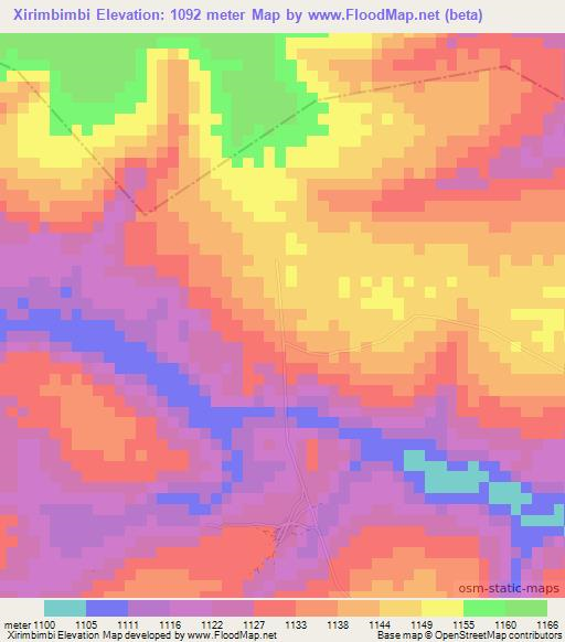 Xirimbimbi,Angola Elevation Map