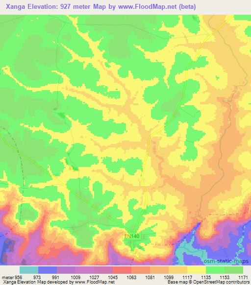 Xanga,Angola Elevation Map
