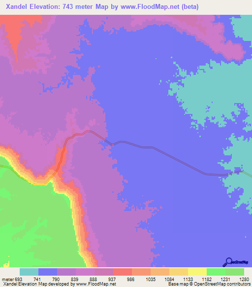 Xandel,Angola Elevation Map