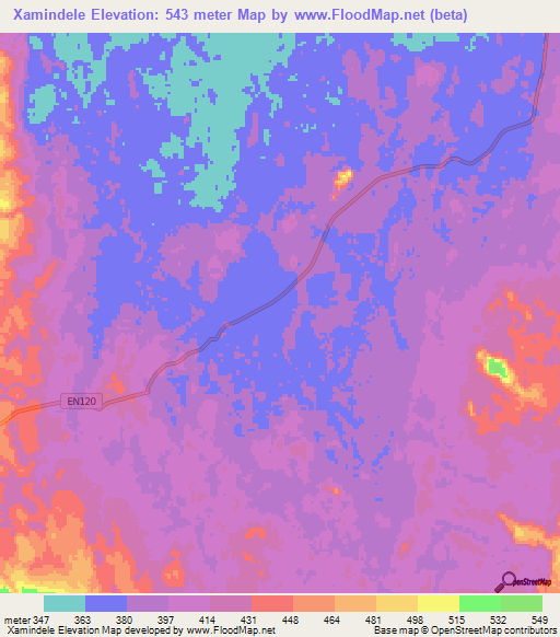 Xamindele,Angola Elevation Map