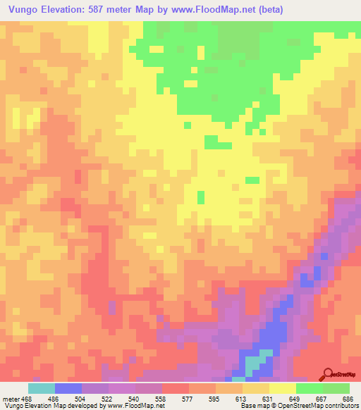 Vungo,Angola Elevation Map