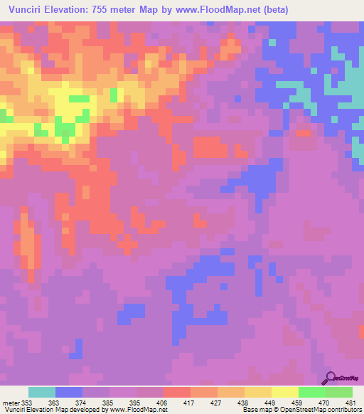Vunciri,Angola Elevation Map