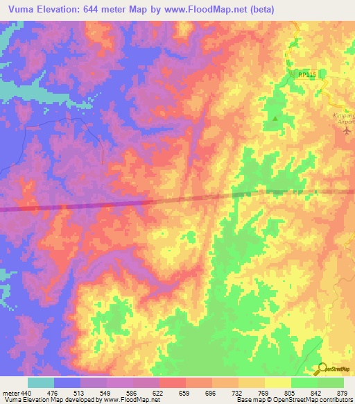 Vuma,Angola Elevation Map