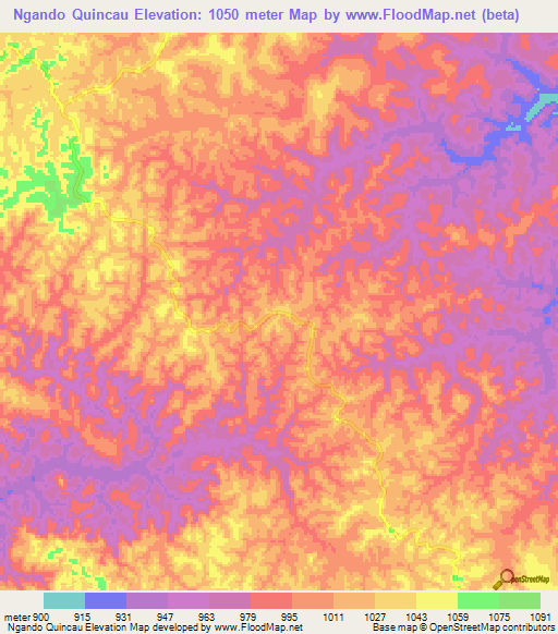 Ngando Quincau,Angola Elevation Map